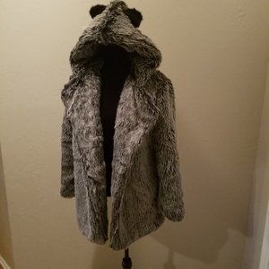 Cute faux fur coat with cute black ears